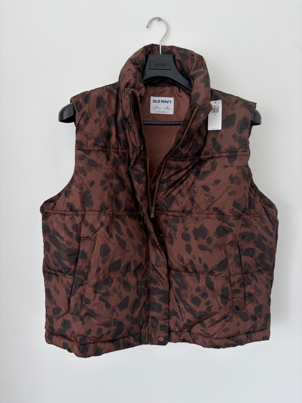 Old Navy Brown and Black Leopard Print Puffer Vest